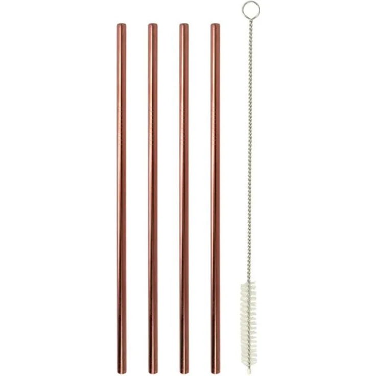 Edelstahl 4er Set Trinkhalme 21,5cm Strohhalme Barzubehör mit Bürste