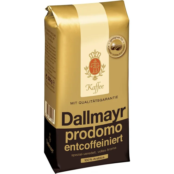 Dallmayr Kaffee Prodomo entcoffeiniert 500g in Kaffeebohnen, 12er Pack (12 x 500 g)