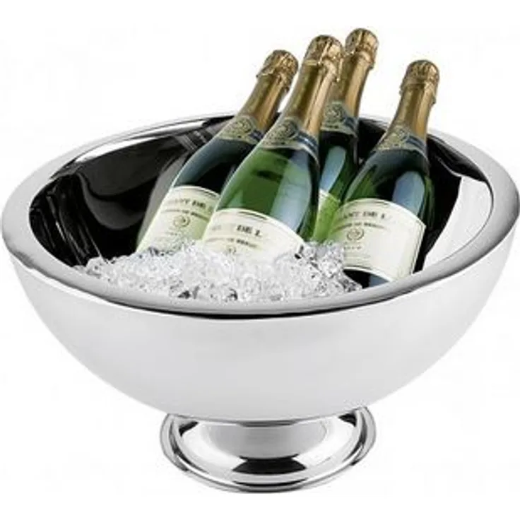 Assheuer & Pott doppelwandige Edelstahl Champagner-Schale, hochglanzpoliert, Durchmesser: 44 cm, Maße: 25 x 24 cm, Fassungsvermögen: 10,5 Liter, Farbe: silber