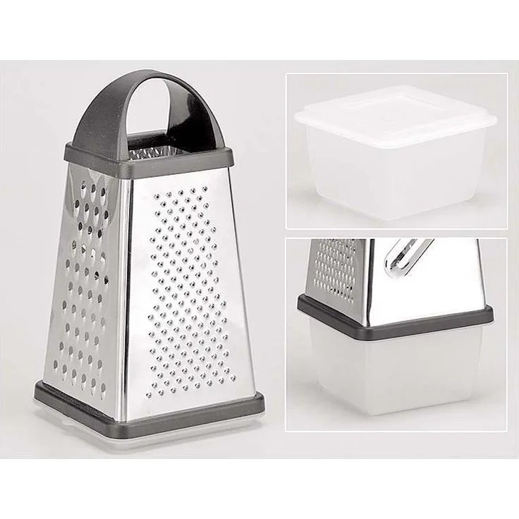 Westmark Vierkantreibe mit Auffangbehälter, 4 Schneid--Reibeflächen, Höhe: 25 cm, Rostfreier Edelstahl-Kunststoff, Silber-Schwarz, 11882260