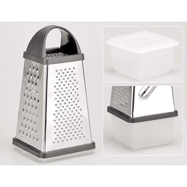 Westmark Vierkantreibe mit Auffangbehälter, 4 Schneid--Reibeflächen, Höhe: 25 cm, Rostfreier Edelstahl-Kunststoff, Silber-Schwarz, 11882260