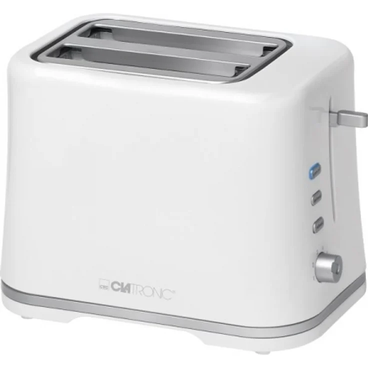 Clatronic TA 3554 Kompakter 2-Scheiben Toaster, Brötchenaufsatz (abnehmbar), Aufwärm, Auftau Schnellstoppfunktion, stufenlos einstellbarer Bräunungsgrad, Krümelschublade, weiß-Silber
