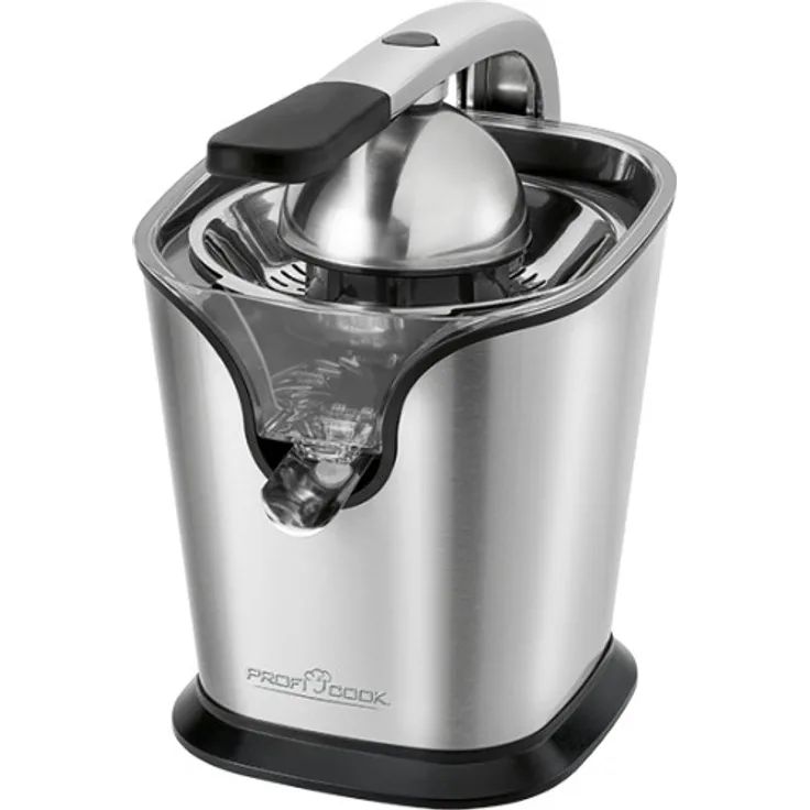 ProfiCook PC-ZP 1154 Zitruspresse im Edelstahlgehäuse, inkl. 2 Presskegel und Edelstahlsieb, Tropfstopp, Hebel--Pressarm (Aluminium), Longlife-Profi-Motor (160 Watt), optimale Saftausbeute