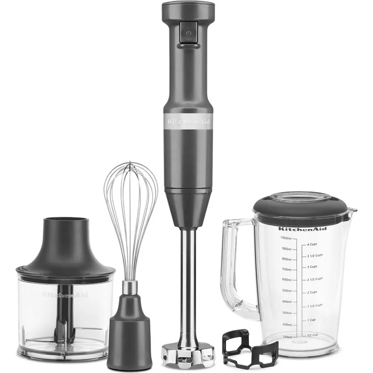 Kitchen-Aid 5KHBV83EDG Stabmixer 2021, 180W, 1L Mixerkrug, inkl. Zerkleinerer, Schneebesenaufsatz, dunkelgrau