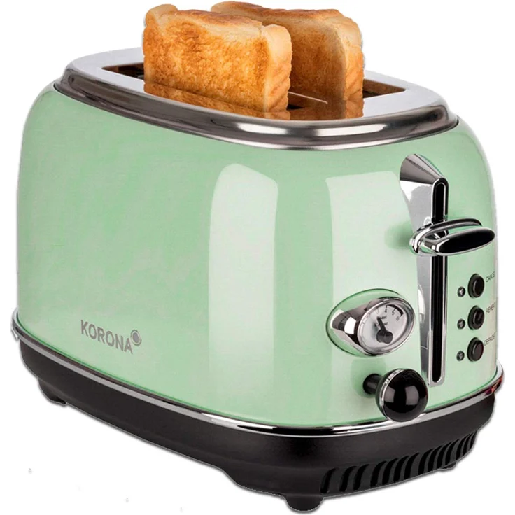 Korona 21665 Toaster, 2 Scheiben, Mint, Röstgrad-Anzeige, auftauen, rösten, aufwärmen, 810 Watt, Brötchen-Aufsatz, Krümel-Schublade, Brotscheiben-Zentrierung – Bild 1