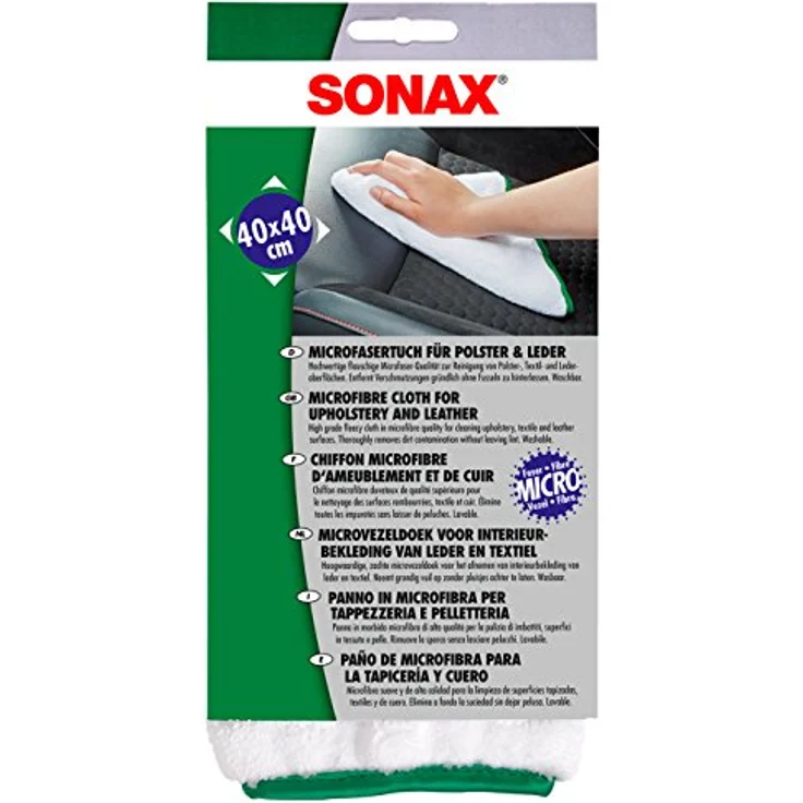 SONAX Microfasertuch für Polster, Textil und Leder zur fusselfreien Fahrzeuginnenreinigung (40x40 cm), bei 60°C waschbar | Art-Nr. 04168000
