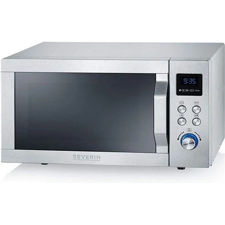 Severin MW 7753 3-in-1 Mikrowelle mit Grill- und Heißluftfunktion, 900 Watt, Inkl. Drehteller, Grillrost, Standgerät, edelstahl-schwarz – Bild 1