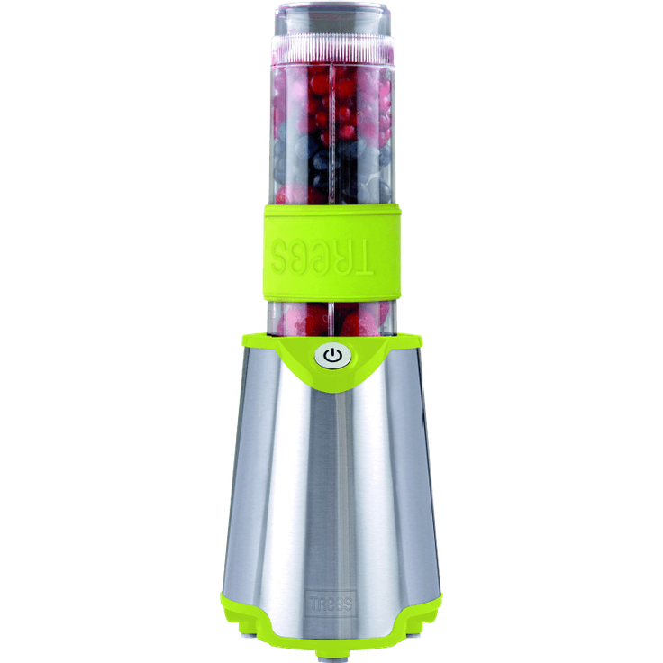 Trebs Smoothie to go Mixer und 2x 570ml Trinkbecher, praktisch für unterwegs, aus rostfreiem Edelstahl, leistungsstarke 300 Watt, grün und silber
