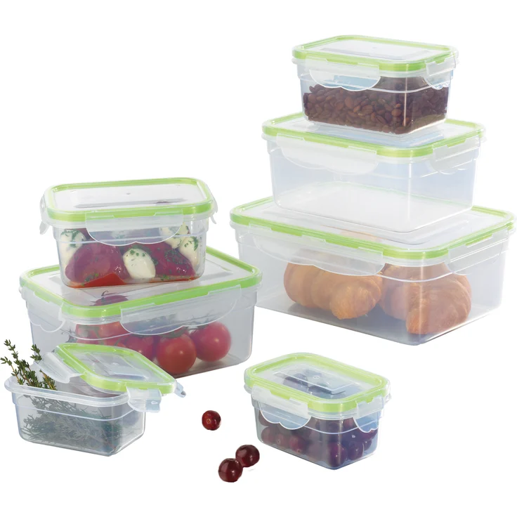 GOURMETmaxx 02628 Klick-It Frischhaltedosen | 14 Teile | Geeignet für Gefrierschrank, Mikrowelle, Spülmaschine | Fest Verschlossen Dank 4 Fach Klicksystem Deckeldichtung | Multifunktionsboxen Klar/Transparent/Limegreen – Bild 2