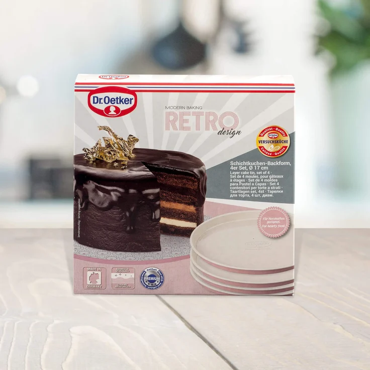 Dr. Oetker Schichtkuchen-Backform Baking - Retro Design, runde Kuchenform mit zweifarbiger (Farbe: Rosa-Creme), Menge: 4 Stück – Bild 3