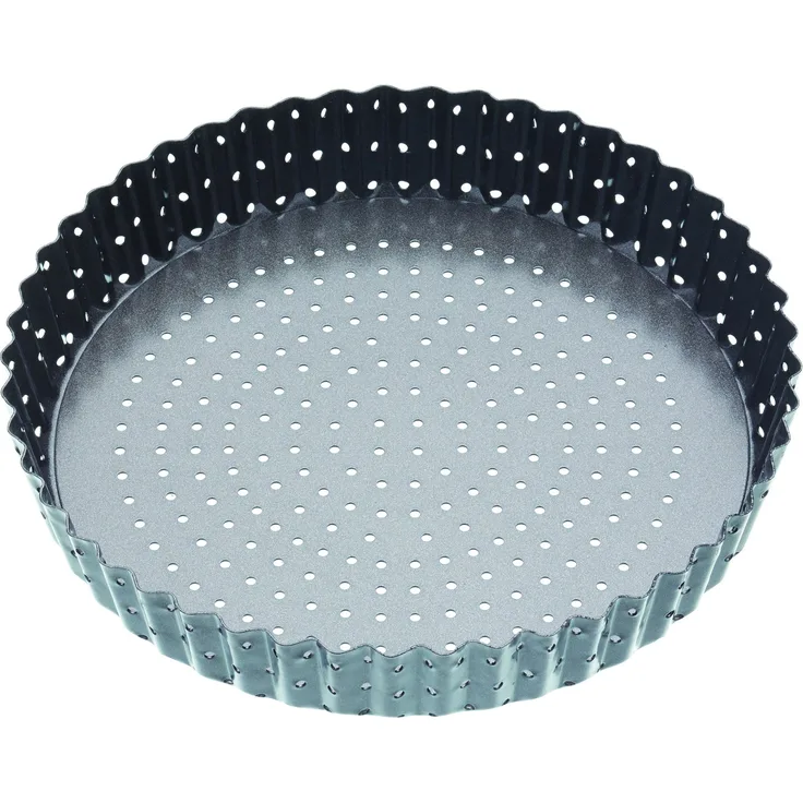 Kitchen Craft Crusty Bake Antihaft-Tortenbodenform-Quicheform mit gewelltem Rand und losem Boden, Stahl, Grau, 23 x 23 x 4.2 cm