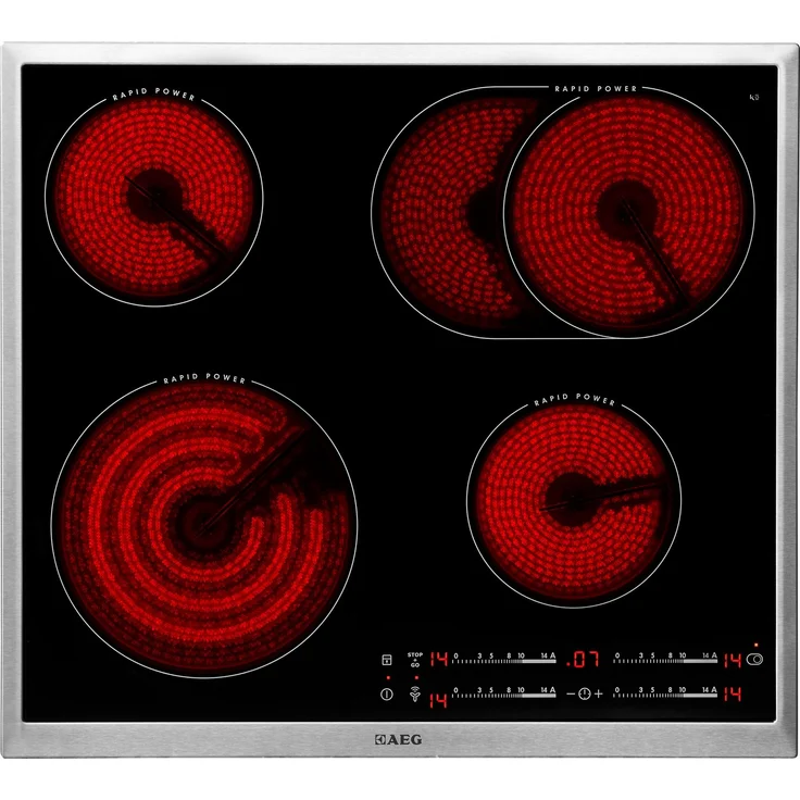 AEG HK654850XB Autarkes Kochfeld - Strahlenbeheizt - Slider-Bedienung - 60 cm - Edelstahlrahmen - 4 Kochzonen - Bräterzone - Rapid Power - Kindersicherung – Bild 2