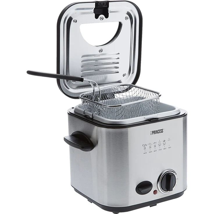 Princess 182611 Mini-Fritteuse mit Fondue, mit Öl, 840 Watt, schnelle Erwärmung, Geruchsfilter, 1,2 Liter Inhalt, schwarz silber – Bild 2