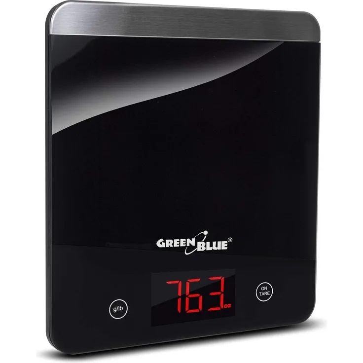 Green Blue GB171 Digitale Küchenwaage mit LED Display Digitalwaage Elektronische Waage bis 5kg min 1g Tara-Funktion (Schwarz)