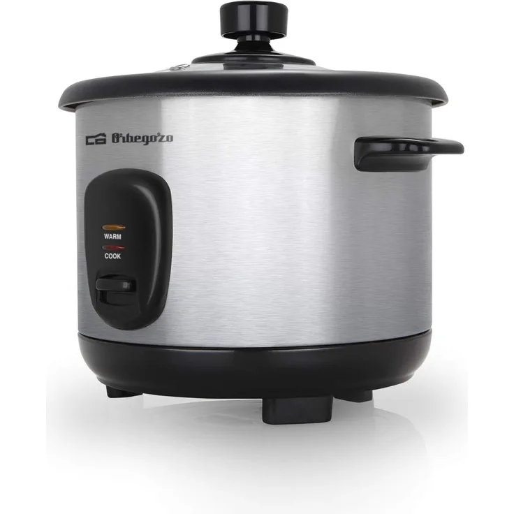 Orbegozo CO 3025 Reiskocher und Dampfgarer, 1 l, Edelstahlgehäuse, Antihaft-Aluminium-Topf, Deckel aus gehärtetem Glas, 400 W Leistung