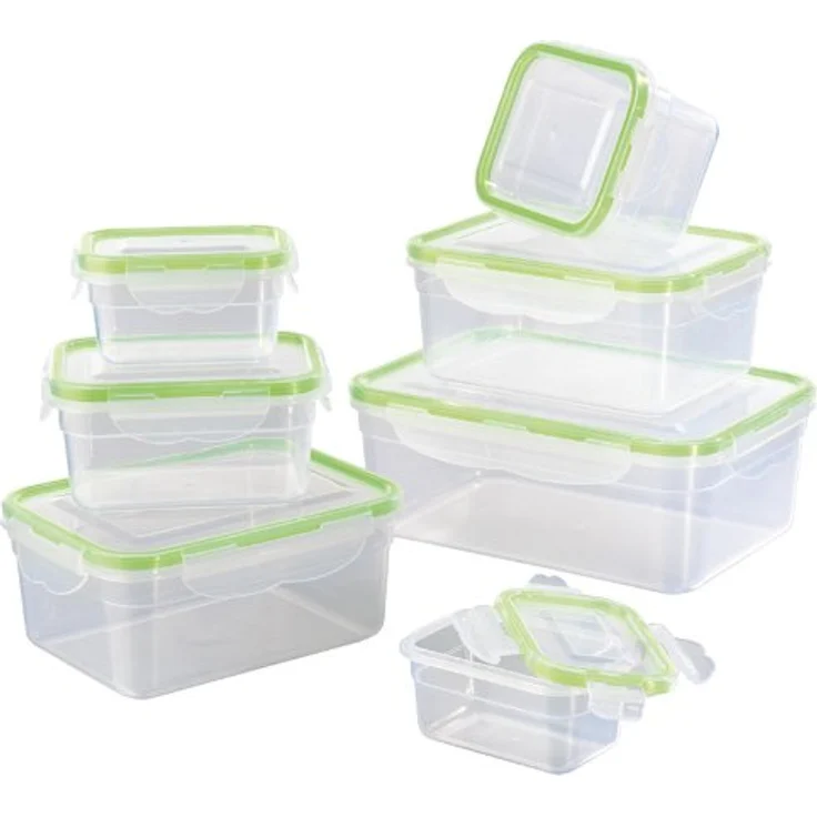 GOURMETmaxx 02628 Klick-It Frischhaltedosen | 14 Teile | Geeignet für Gefrierschrank, Mikrowelle, Spülmaschine | Fest Verschlossen Dank 4 Fach Klicksystem Deckeldichtung | Multifunktionsboxen Klar/Transparent/Limegreen – Bild 1