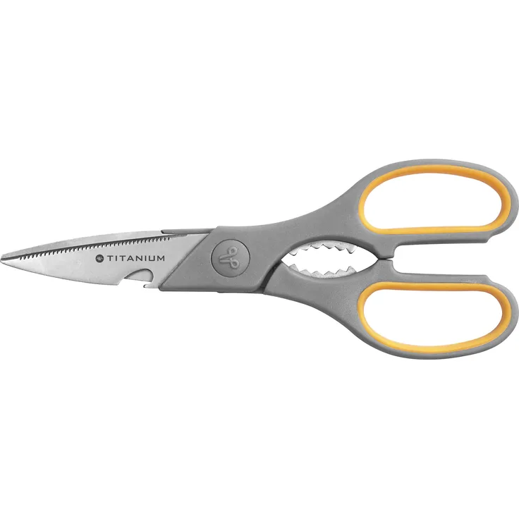 Westcott E-30486 00 Titanium Super Softgrip Multifunktionsschere, Küchenschere, 21 cm, grau-gelb