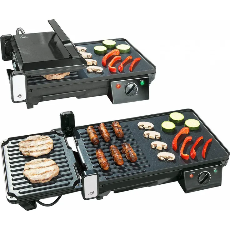 Rosenstein & Söhne Elektrogrill Tischgrill Elektrischer 2in1 Tischgrill mit Kontaktgrill, 2000W, schwarz