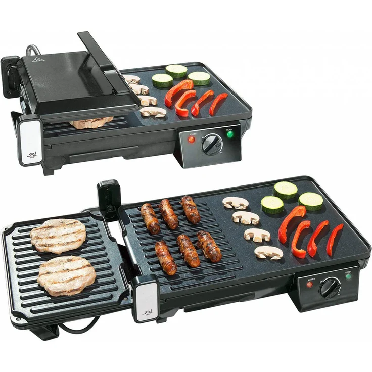 Rosenstein & Söhne Elektrogrill Tischgrill Elektrischer 2in1 Tischgrill mit Kontaktgrill, 2000W, schwarz