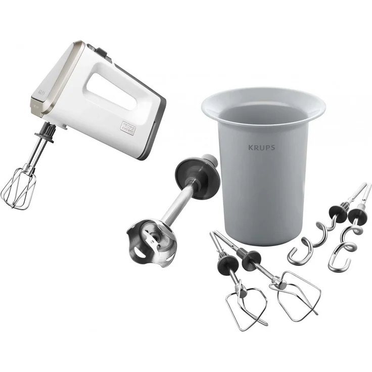 Krups GN 9031 3 Mix 9000 Handmixer, 500W, inkl. Rührbesen, Spiralkneter und Mixstab, weiß, silber – Bild 3