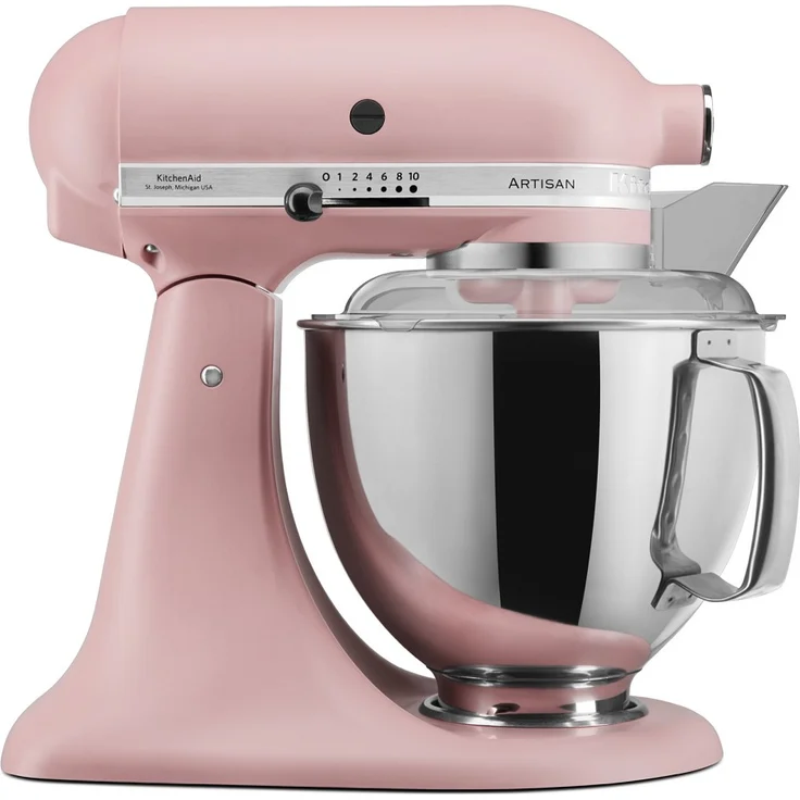 KitchenAid Artisan 5KSM175PSEDR Küchenmaschine mit Direktantrieb 300W, 4,8 L Edelstahlschüssel, inkl. 3 L polierte Schüssel, Spritzschutz, 10 Geschwindigkeiten, dried rosa, altrosa, Serie: 5KSM175PS – Bild 1
