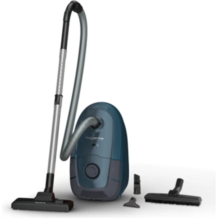 Rowenta RO3125EA Power XXL Silence Bodenstaubsauger mit Beutel (große Staubbeutelkapazität: 4,5 Liter, langlebiger energieeffizienter EffiTech-Motor, langes 6,2 m Netzkabel) blau-grau