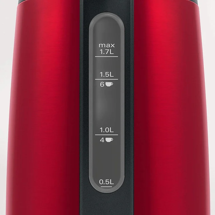 Bosch DesignLine Wasserkocher TWK3P424, 1,7 Liter, Tassenanzeige, 2400 Watt, deep red-grey – Bild 2