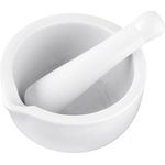 FACKELMANN Mörser und Stößel, Gewürzmörser aus Porzellan, Zerkleinerer zum Mahlen von Gewürzen (Farbe: Weiß), Menge: 1 Stück