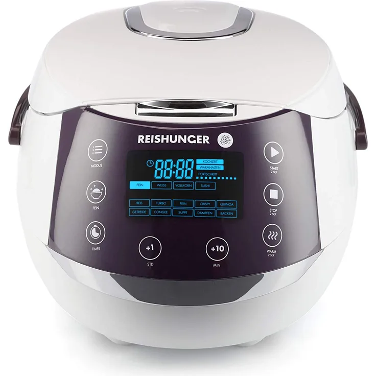Reishunger Digitaler Reiskocher, 1,5 l Fassungsvermögen, 860 Watt, Warmhaltefunktion, Zubehör 