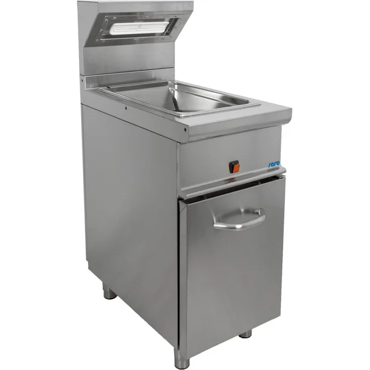 SARO Pommeswärmer mit offenem Unterbau, Modell E7-SPE40BC, mit Öl, 1000 Watt, silber, Edelstahl