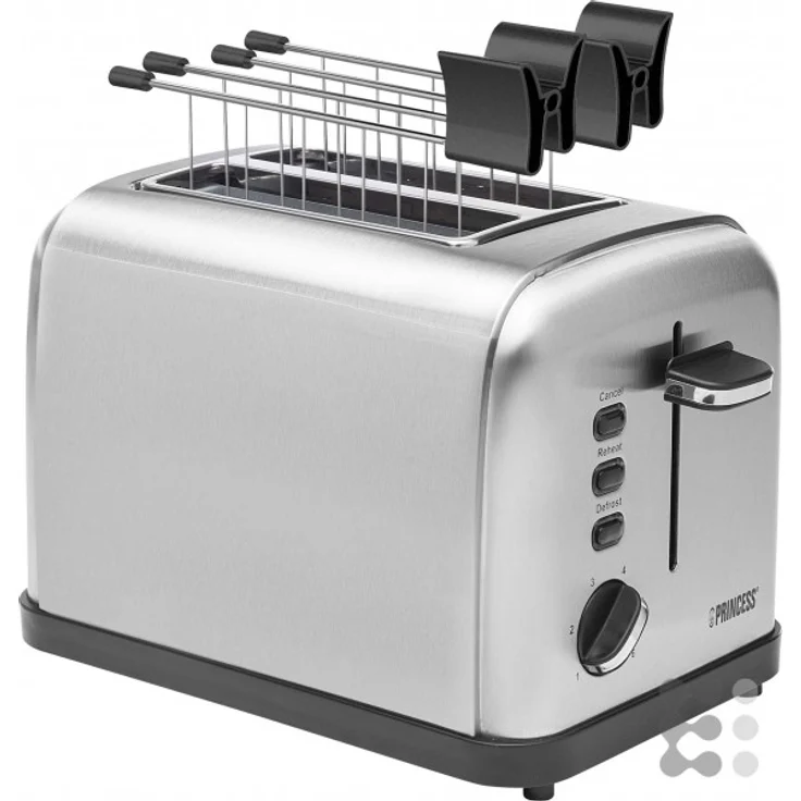 Princess Edelstahl Toaster mit zwei Schlitze ? herausnehmbares Krümmelfach - Auftau-, Aufwärm- & Stoppfunktion , 142354