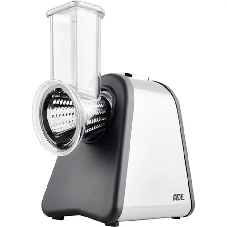 ADE Gemüsereibe Elektrische Reibe (500 Watt Leistung, Gehäuse aus Edelstahl, extrascharfe Klingen), Inoxidable, silber