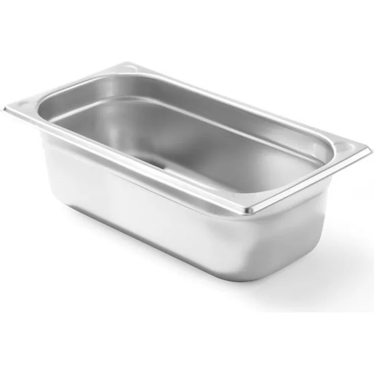 Hendi Gastronormbehälter, Temperaturbeständig von -40° bis 300°C, Heissluftöfen-Kühl- und Tiefkühlschränken-Chafing Dishes-Bain Marie, Stapelbar, 3,4L, GN 1-3, 325x176xH100mm, Edelstahl