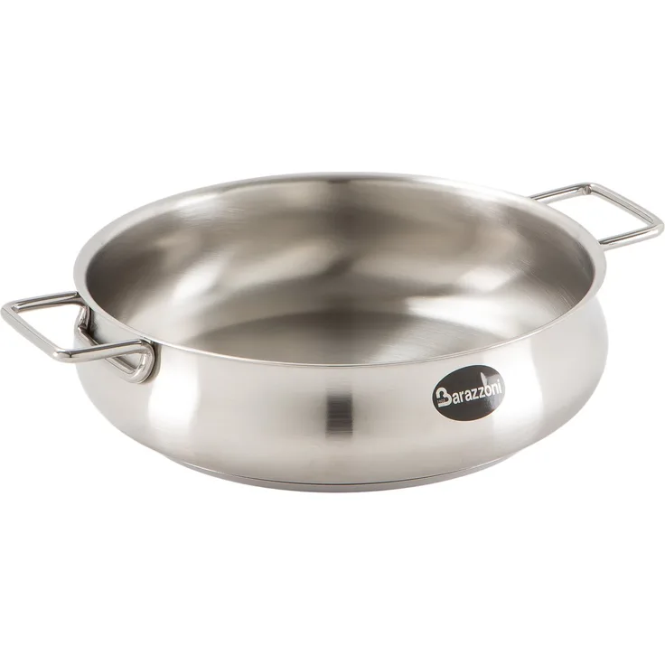 Barazzoni Tummy Stielkasserolle niedrig 2 Griffe Linie, Edelstahl 18-10 mit dreifachem Boden geeignet auch für Induktion, Made in Italy, Ø 26 cm