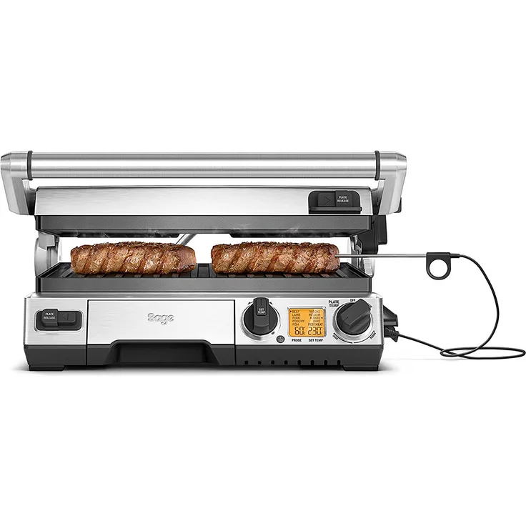 SAGE SGR840 the Smart Grill Pro mit abnehmbaren Antihaftplatten, Gebürstetes Edelstahl, 2400 Watt