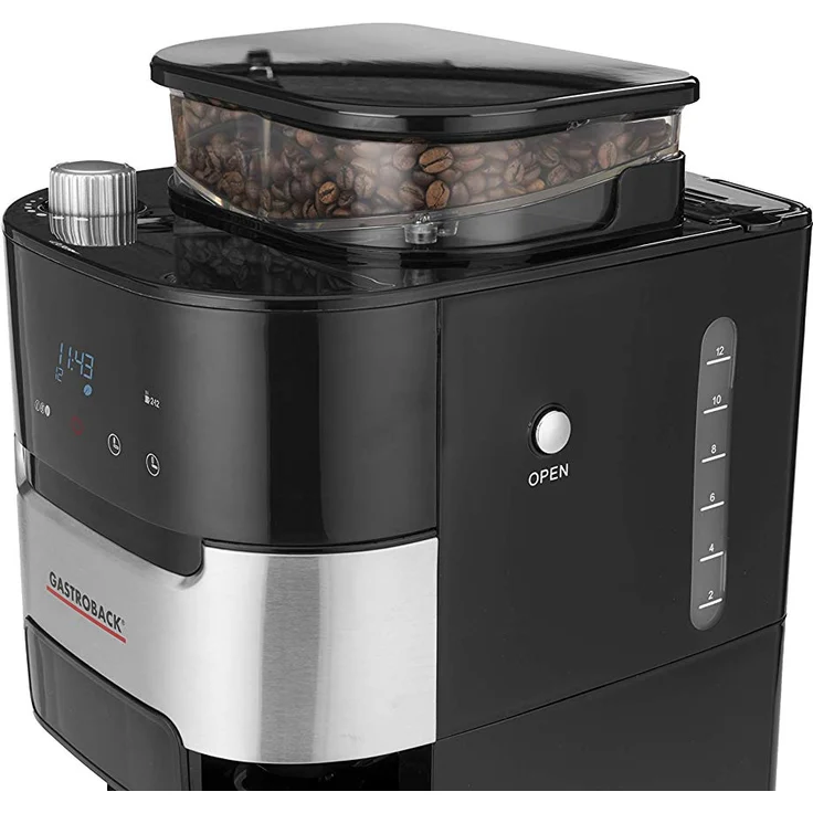 Gastroback 42711 Kaffeemaschine Grind & Brew Pro, Filterkaffeemaschine, integriertes Kegelmahlwerk mit 8 Mahlstufen, Soft-Touch LCD-Display, plastic – Bild 2