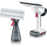 Severin SC 7141 Hygenius glass Fenstersauger, 25 min Akkubetrieb, Sprühflasche mit Mikrofaserbezug, 75 m² Reinigungsfläche pro Akkuladung, weiß-rot-grau