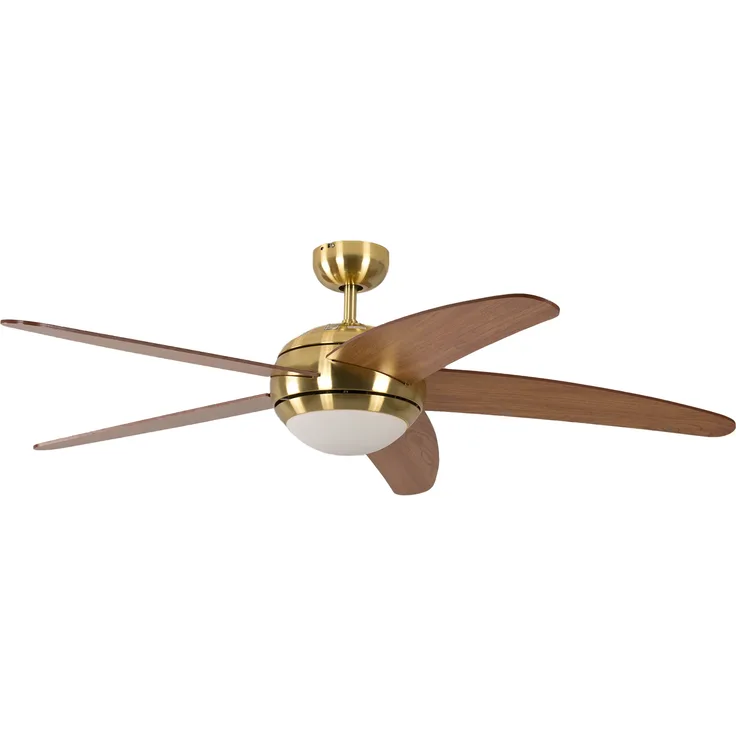 Pepeo Deckenventilator mit Beleuchtung und Fernbedienung Melton, Gehäuse Messing, Flügelfarbe Honigahorn, 132 cm