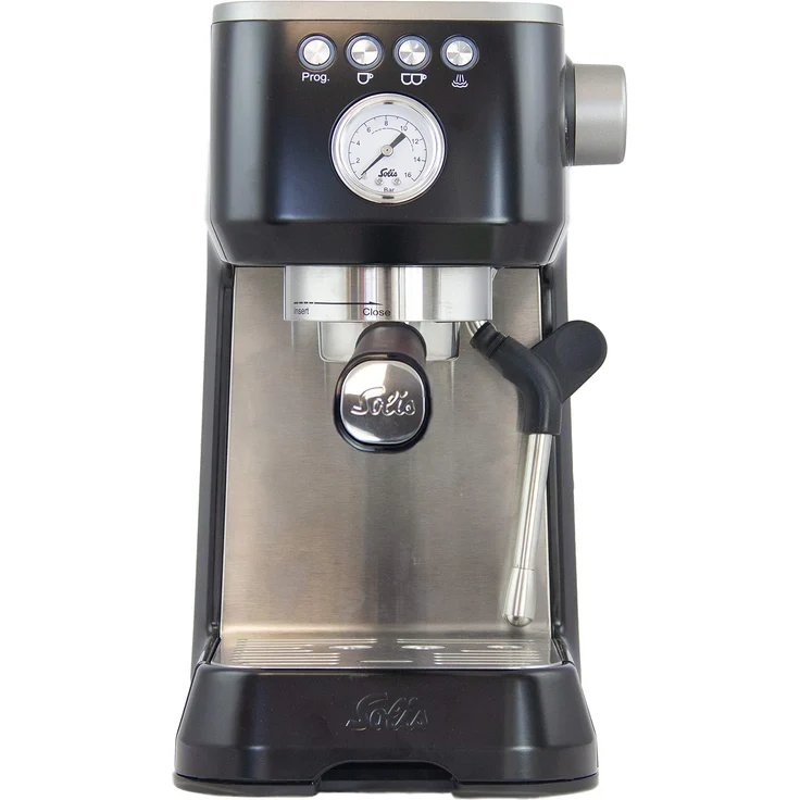 Solis Espressomaschine, Manometer, Dampf- und Heißwasserfunktion, PID-Temperaturregler, 54 mm Siebträger mit Doppelauslauf, 15 bar, 1,7 l Wassertank, Edelstahl, Barista Perfetta Plus Black (Typ 1170) – Bild 1