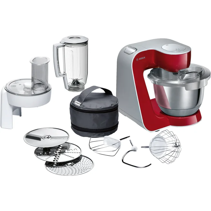 Bosch MUM58720 CreationLine Küchenmaschine mit Planetenrührwerk 1000 W, 3,9 Schüssel, 7 Geschwindigkeiten, Patisserie-Set, Standmixeraufsatz, Durchlaufschnitzler mit 3 Scheiben, deep red, Serie: MUM5