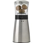 Peugeot Muskatmühle Daman mit Vorratsbehälter für 3 Nüsse, manuelle Gewürzmühle für feines Mahlen, Muskatnuss Mühle im modernen Design, Edelstahl & Acryl, 15 cm