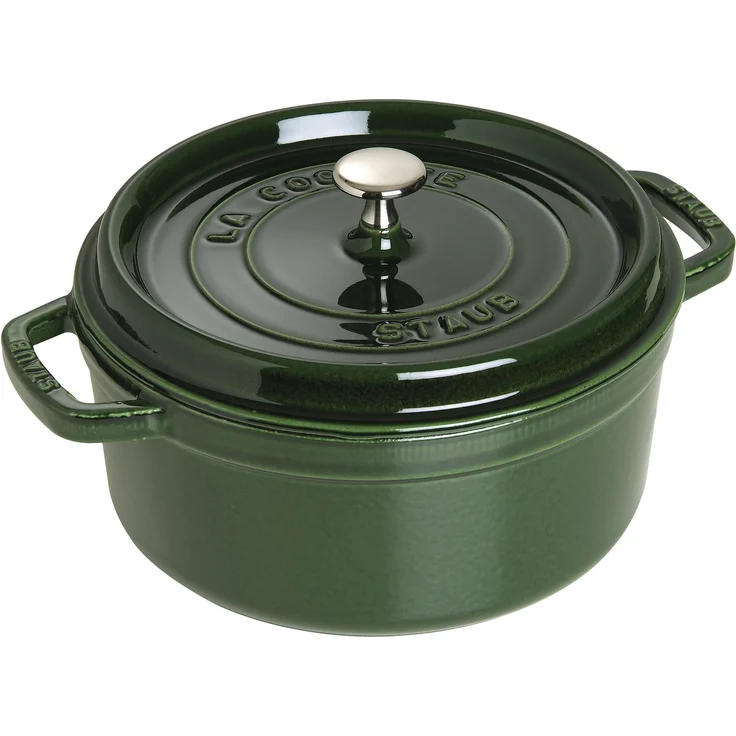 Staub 1102285 Cocotte-Bräter, rund mit Deckel 22 cm, 2,6 L, mit mattschwarzer lierung im Inneren des Topfes, basilikumgrün – Bild 1