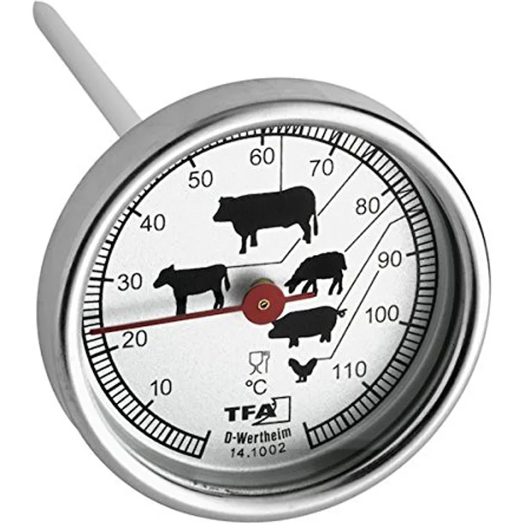 Braten-TFA Dostmann 14.1002.60.90 Analoges Bratenthermometer, aus Edelstahl, Fleischthermometer, Backofen-Grill