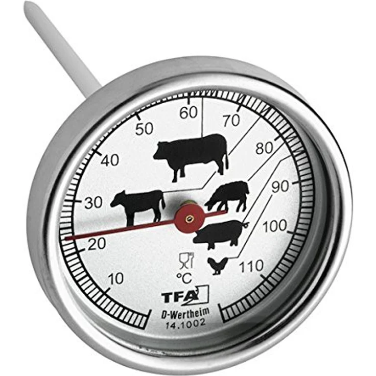 Braten-TFA Dostmann 14.1002.60.90 Analoges Bratenthermometer, aus Edelstahl, Fleischthermometer, Backofen-Grill