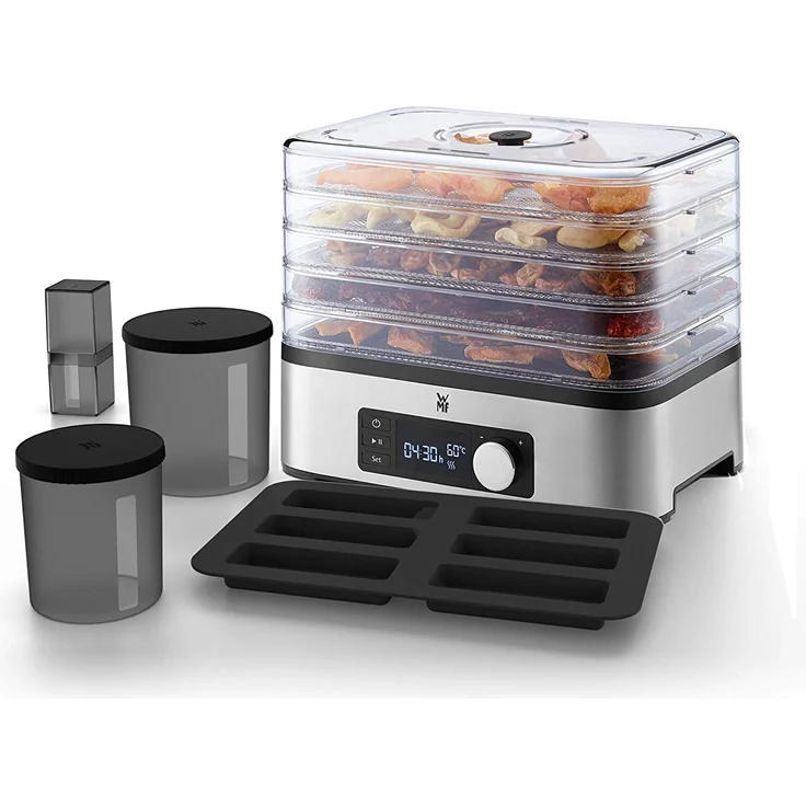 WMF Küchenminis Dörrautomat Edelstahl, Dörrgerät mit 5 Einlegefächern, 30-70°C, 250 Watt, 24h-Timer, Obsttrockner, Dehydrator, 2 Boxen, Müsliriegelform, bpa-frei – Bild 3