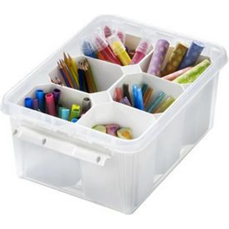 smartstore Aufbewahrungsbox CLASSIC 15 + 6, mit Einsätzen Box und Deckel, transparent, weiße, Klippverschlüsse, 14 Liter