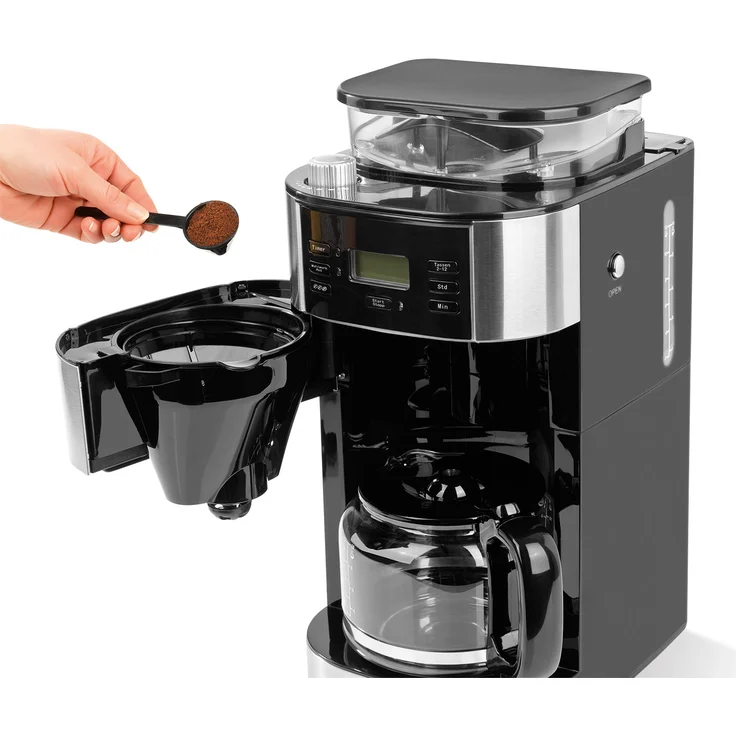 Barista Kaffeemaschine mit integriertem Mahlwerk 900W in Edelstahl-Schwarz – Bild 2