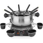 Tristar Fondue-Set für bis zu 8 Personen, 1,3 Liter Fassungsvermögen, inklusive Edelstahlgabeln und Saucenring, 1400 Watt, FO-1109, Silber, Schwarz