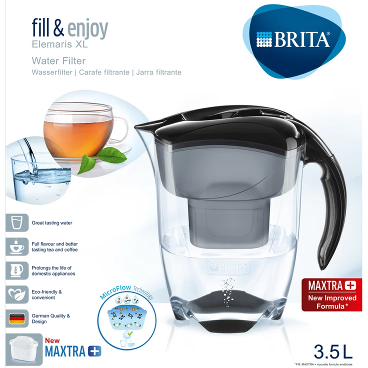 BRITA Wasserfilter Elemaris XL schwarz, inkl. 1 MAXTRA+ Filterkartusche – großer Wasser-Genuss durch die zuverlässige Reduzierung von Kalk und Chlor im Leitungswasser – Bild 3