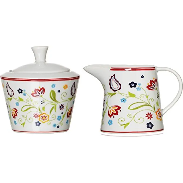 Ritzenhoff & Breker Zuckerdose und Milchkännchen Set Doppio Shanti, 2-teilig, Porzellan , Floral